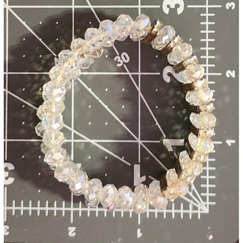 VTG Aurora Borealis AB Crystal Bead Necklace Triple Row Stretch Bracelet Set - Picture 7 of 11